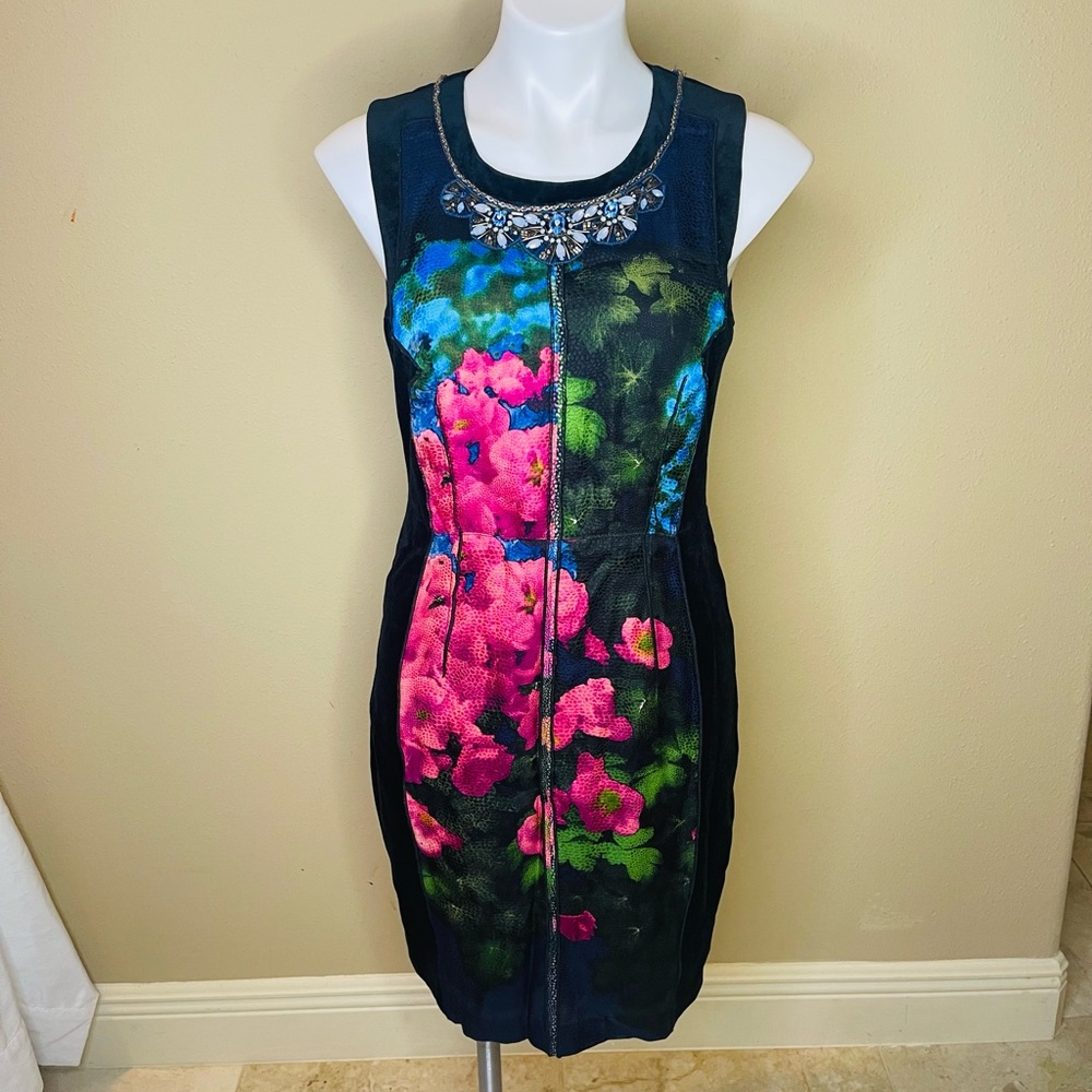 NWT Tracey Reese Velvet Silk Embellished Cocktail Dress